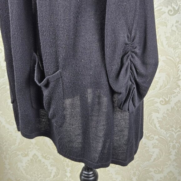 Joan Vass New York Size XL Black Lightweight Open Cardigan Slouch Pockets - Picture 7 of 12